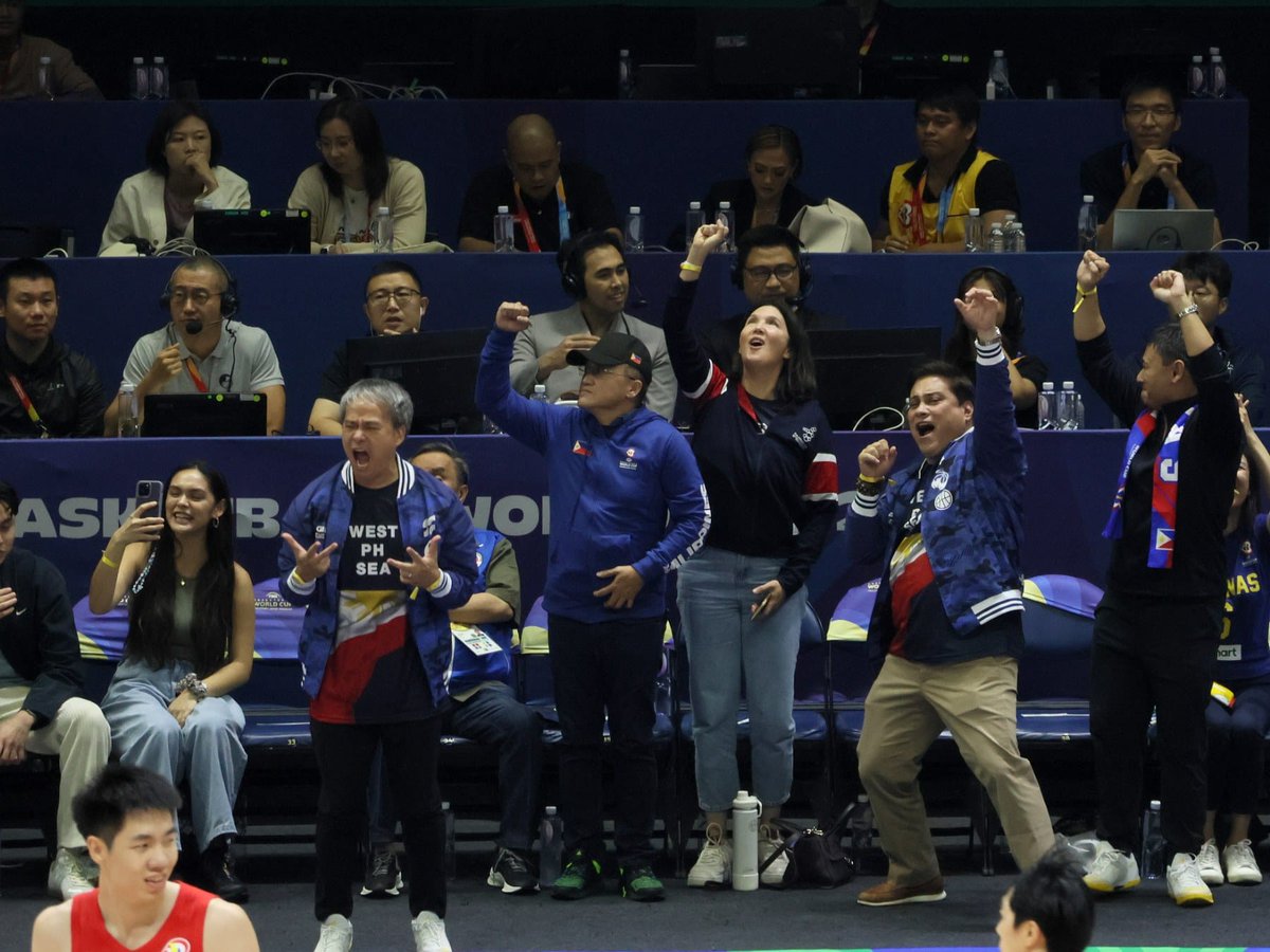 inquirerdotnet's tweet photo. LOOK: Senators wear shirts bearing "West PH Sea" and Philippine flag prints to support Gilas Pilipinas' fight against China at the Fiba World Cup 2023. Gilas dismantled China, 96-75, on Saturday, Sept. 2. | 📷: Zubiri, Go, Dela Rosa/Facebook https://t.co/g8o0Kl4SzB