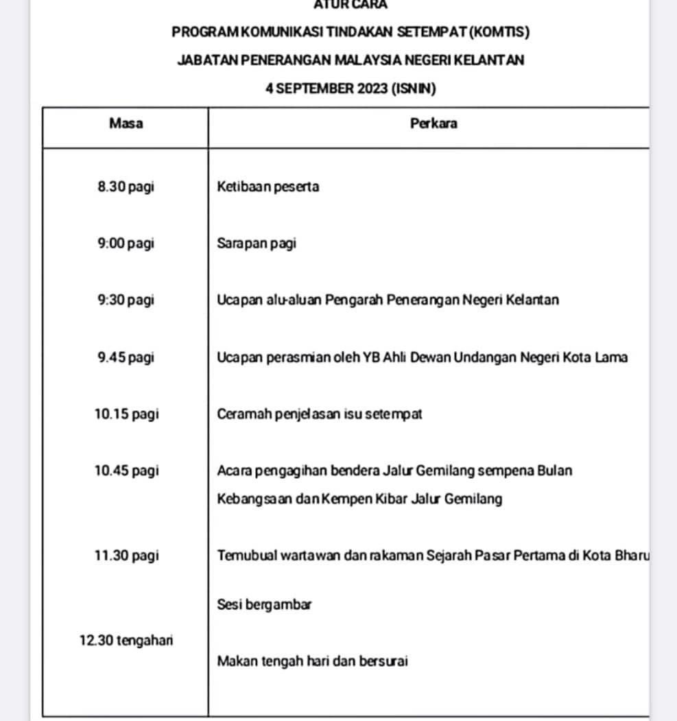 Kita teruskan aktiviti kita 

3/9 Ahad jam 2.30 petang
4/9 Isnin jam 8.30 pagi
@ Pasar Kubang Pasu

Dipersilakan semua yang berdekatan. 

#SemarakMerdeka
#TekadPerpaduanPenuhiHarapan
#komunikasitindakansetempat
#kotalamawajahbaru
#drhafidzahbekerja