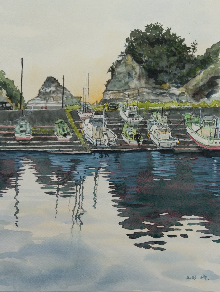 透明水彩、#透明水彩研究会、#watercolor、#伊豆半島、#仁科漁港