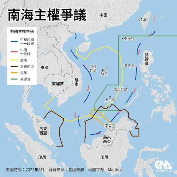 wentisung's tweet photo. South China Sea territorial disputes -- an illustrated map of competing claims.

Blue - Taiwan
Red - China
Yellow - Vietnam
Brown - Malaysia
Orange - Brunei
Green - Philippines

Source: https://t.co/gyJ3tnA84L https://t.co/N9SyFufzPP