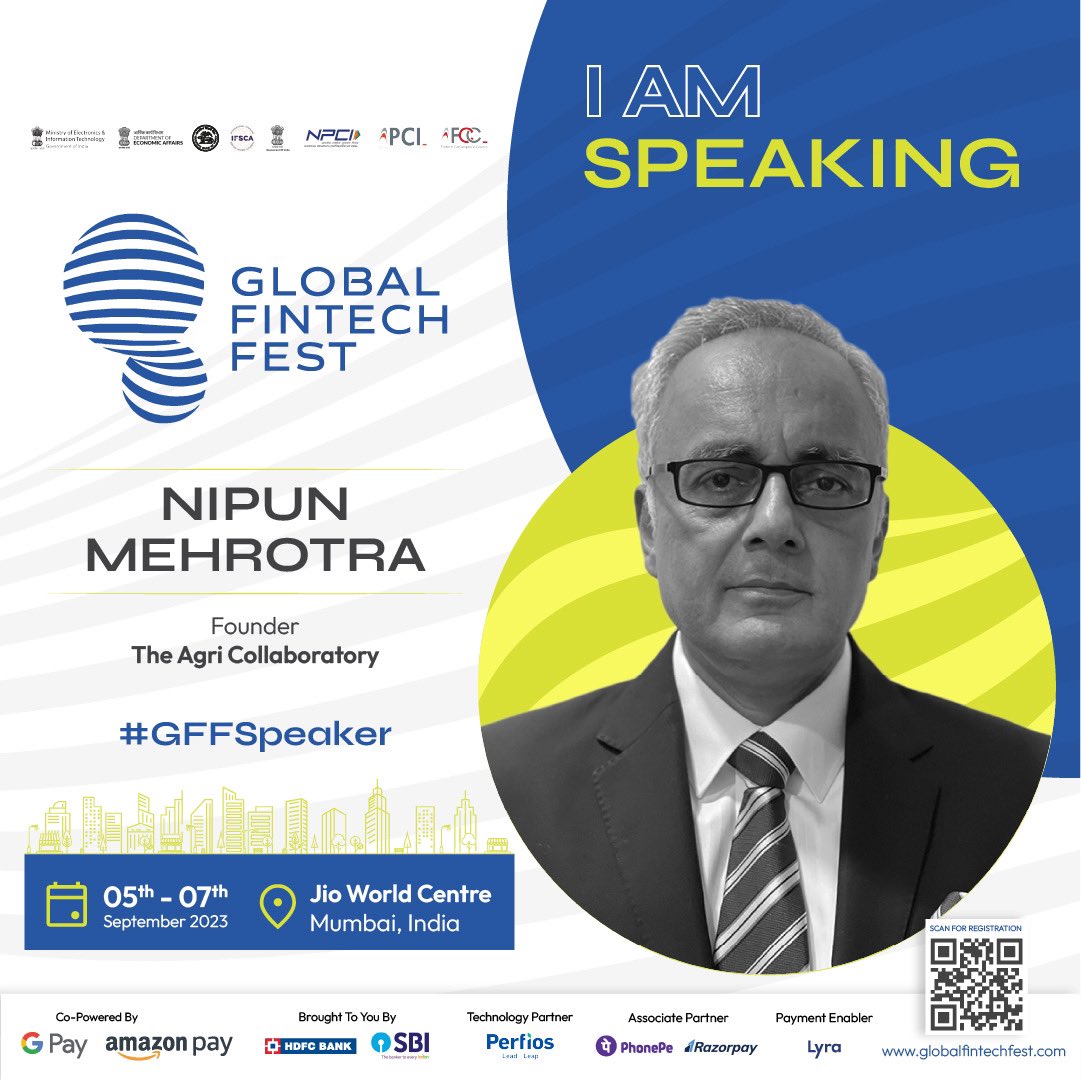 I will be continuing the conversation @gff_2023 on India’s #AgriStack as a key Digital Public Infra (#DPI4A) - and using digital tools to nourish sustainable agriculture with <a href="/rajeevchawlaias/">Rajeev Chawla IAS</a> 

<a href="/sharads/">Sharad Sharma</a> <a href="/AgCollaboratory/">The Agri Collaboratory</a> <a href="/trivediravi/">Ravi Trivedi</a> <a href="/srangrass/">Sanjiv Rangrass</a> 
<a href="/ramkdhulipala/">ramkdhulipala</a> 
<a href="/orfgeotech/">ORF GeoTech</a>