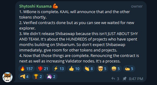 EclipseSHIB's tweet photo. Shytoshi has spoken on the Shibarium Tech Telegram.
@ShytoshiKusama
@kaaldhairya
$WBONE #ShibaSwap #Shibarium #Validator #nodes #Renouncing #ShibariumPublicReopen https://t.co/4s4EqzanL9
