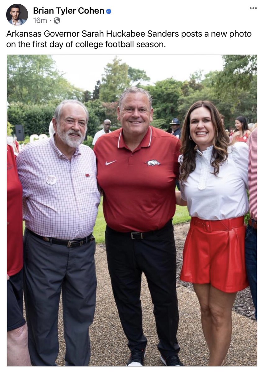How many people are wearing a bra in this picture?  Also, just gotta say Sarah has super weird taste in clothes.  She needs a professional stylist.  #BroBra #SarahSanders #Alabama #Football #WardrobeFailure