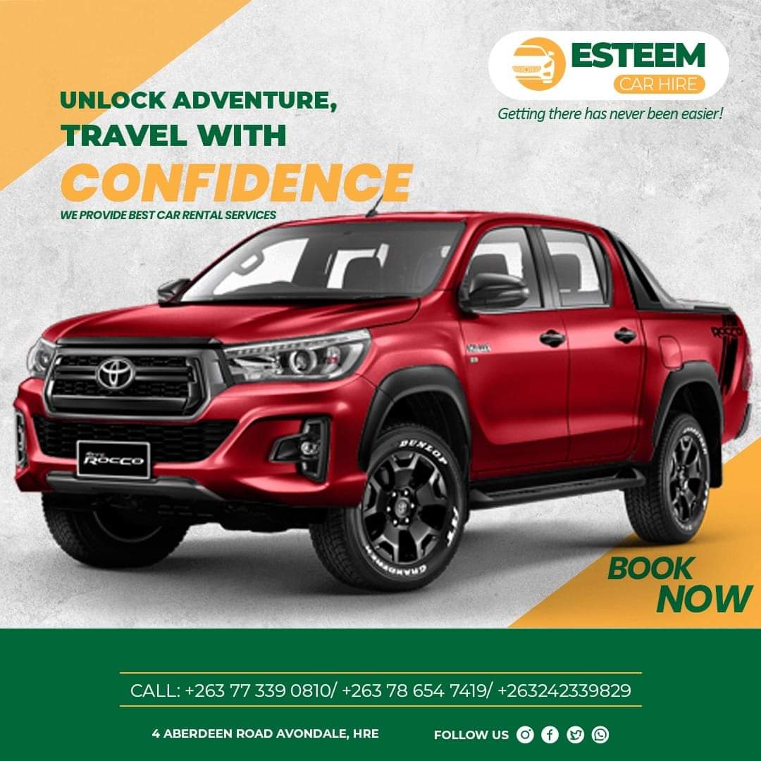 Rent the perfect wheels with #esteemcarhire. Explore your destination in style and comfort!
Contact us on 071 597 4081 
#carrental 
#esteemedbrands 
#ConvenienceOnWheels
@takemorem1 @musabvunda @IdeasZaka @Mavhure @EsteemComms