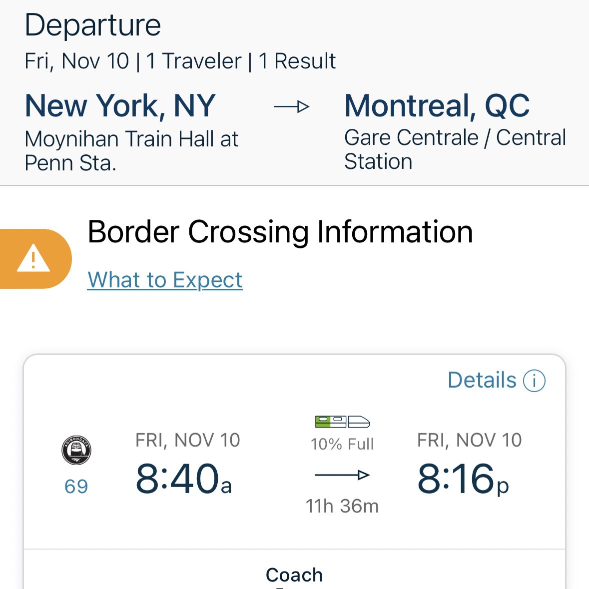 If you’re wondering why I’m taking a plane to Montreal from NYC instead of a train this November, it’s because the latter takes roughly 9 hours longer. I’m not asking for a bullet train, but one that goes faster than 30 mph would be a start.