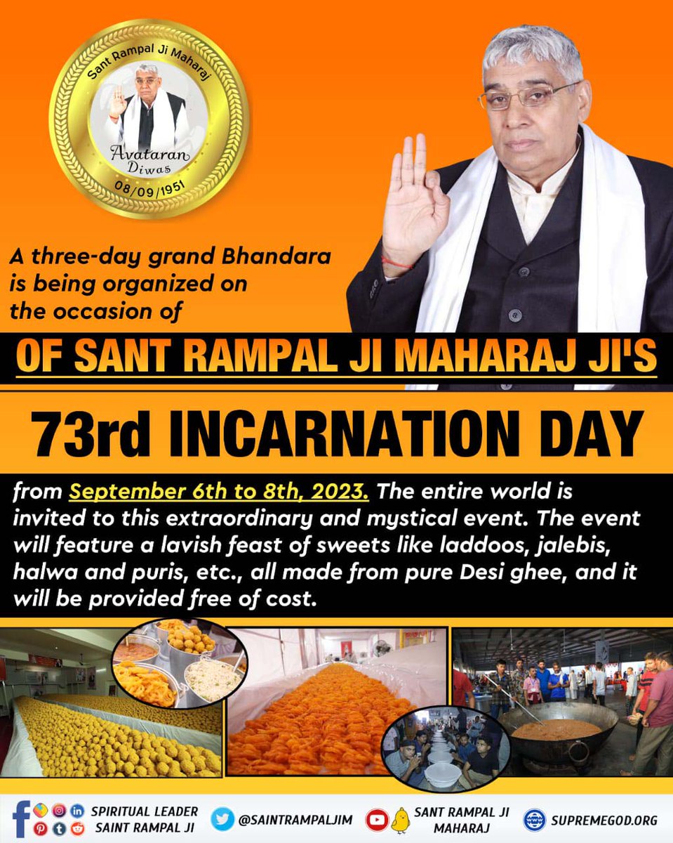 #BhandaraForAllBySantRampalJi
The whole world 🌍 is invited to this marvelous and mystical auspicious occasion.
5 Days For Avataran Diwas