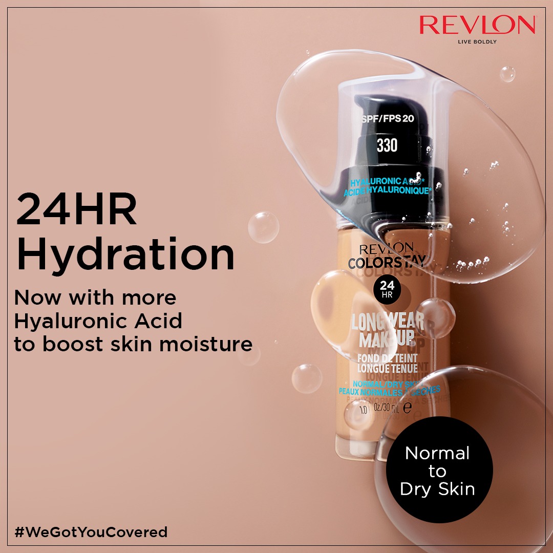 Dry skin? We got the perfect foundation for you! 💃🏻 

Infused with Hyaluronic Acid, this breathable oil-free foundation offers flawless, 24-hour wear &amp; helps improve your skin’s appearance day after day! Available in 4 different shades! 🫶🏻

#Revlon #WeGotYouCovered #LiveBoldly