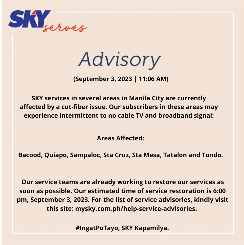 SKYserves's tweet photo. For a list of service advisories, kindly visit the site:                                                                    https://t.co/LkSRhe0Red https://t.co/vE2aLFlCXl