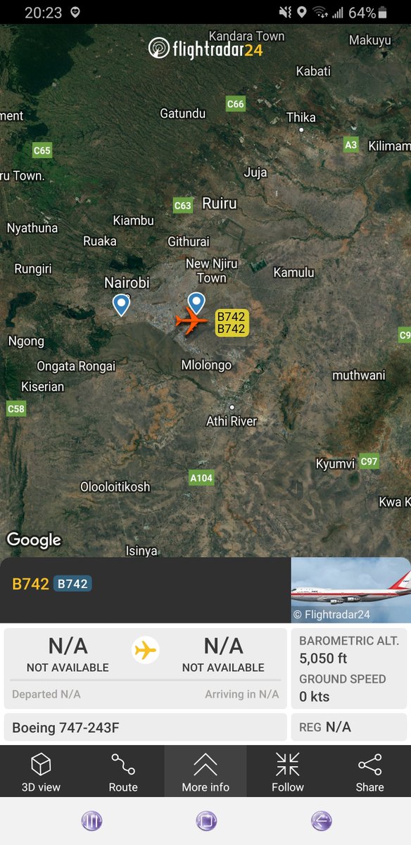 Borrowed7Time's tweet photo. #FlyPro Boeing 747-243F ER-BAR #504E60 pinging at #Nairobi. This is another of the recent #UAE to #Ndjamena cargo flights. I can't recall if she's returning or continuing on, though.
@MilitaryEye @Dinlas3 https://t.co/SPP56ClN9S