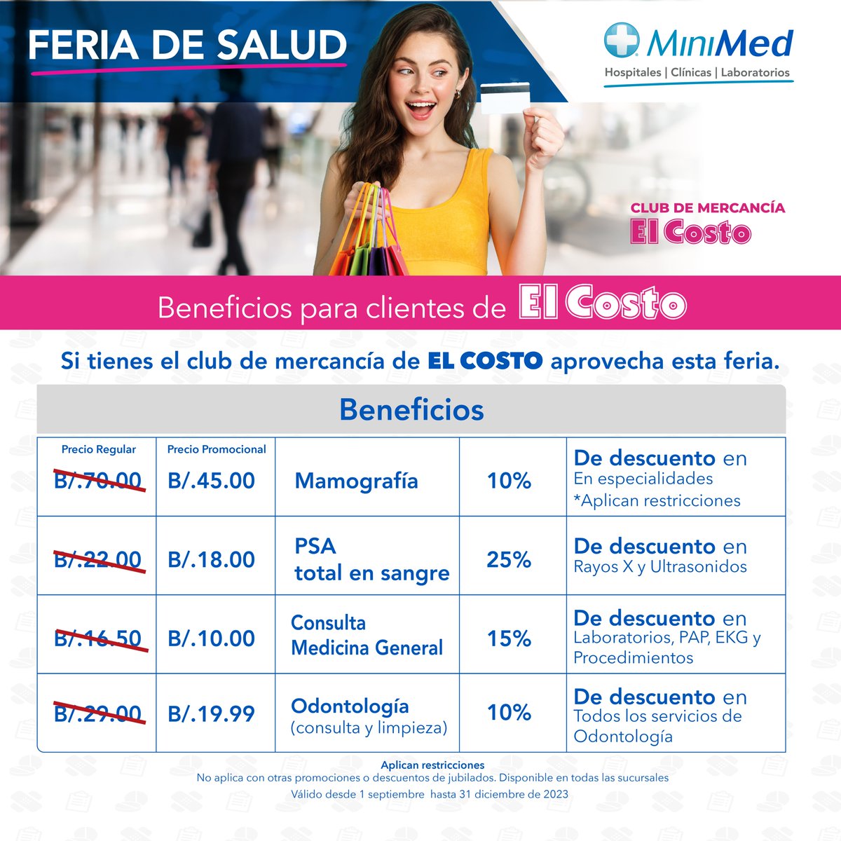 🌟 ¡Septiembre es el mes de cuidarte! Únete a nuestra Feria de Salud y al afiliarte al Club de Mercancía del almacén El Costo durante este mes  disfruta de descuentos exclusivos 🛒🎉. ¡Tu bienestar es nuestra prioridad! No te pierdas esta oportunidad única. 💖