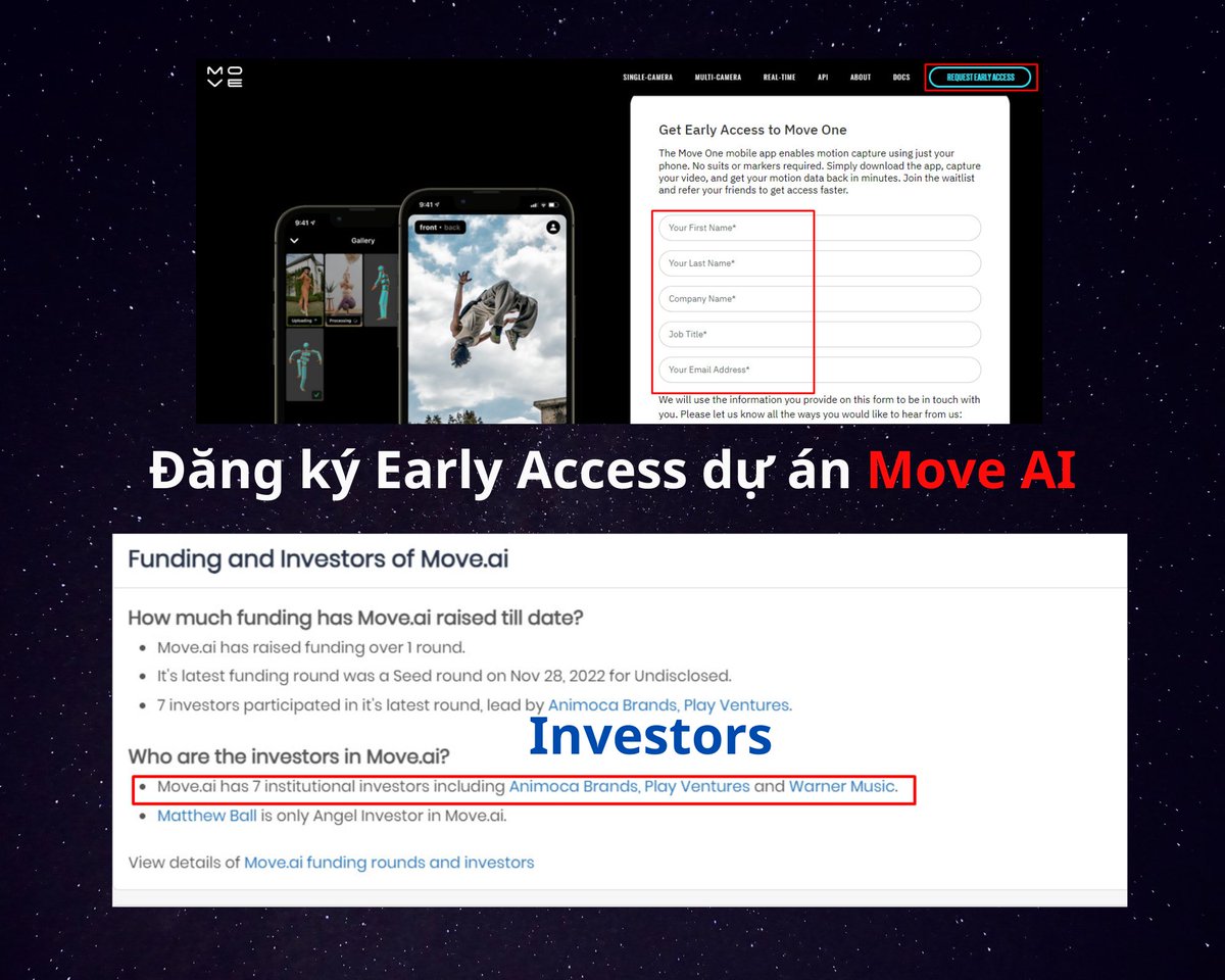 tranthanhbk's tweet image. 🔔🔔Hướng dẫn đăng ký #EarlyAccess dự án #MoveAI

➡️Move AI : 1 dự án được đầu tư bởi Animoca Brand theo tracxn 

1. Truy cập: move.ai/move-one?refer…

2. Điền địa chỉ email, thông tin cá nhân 

3. Check Email, Verify 

4. Truy cập Discord dự án:…