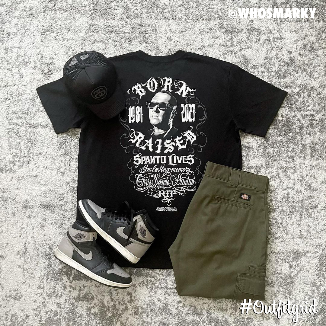 outfitgrid's tweet photo. Today's top #outfitgrid is by @whosmarky.
▫️ #BornxRaised x #MrCartoon #SPANTOLIVES #Tee
▫️ #Dickies #Pants
▫️ #Stussy #Cap
▫️ #JordanI #Shadows https://t.co/LcY39MGsWp