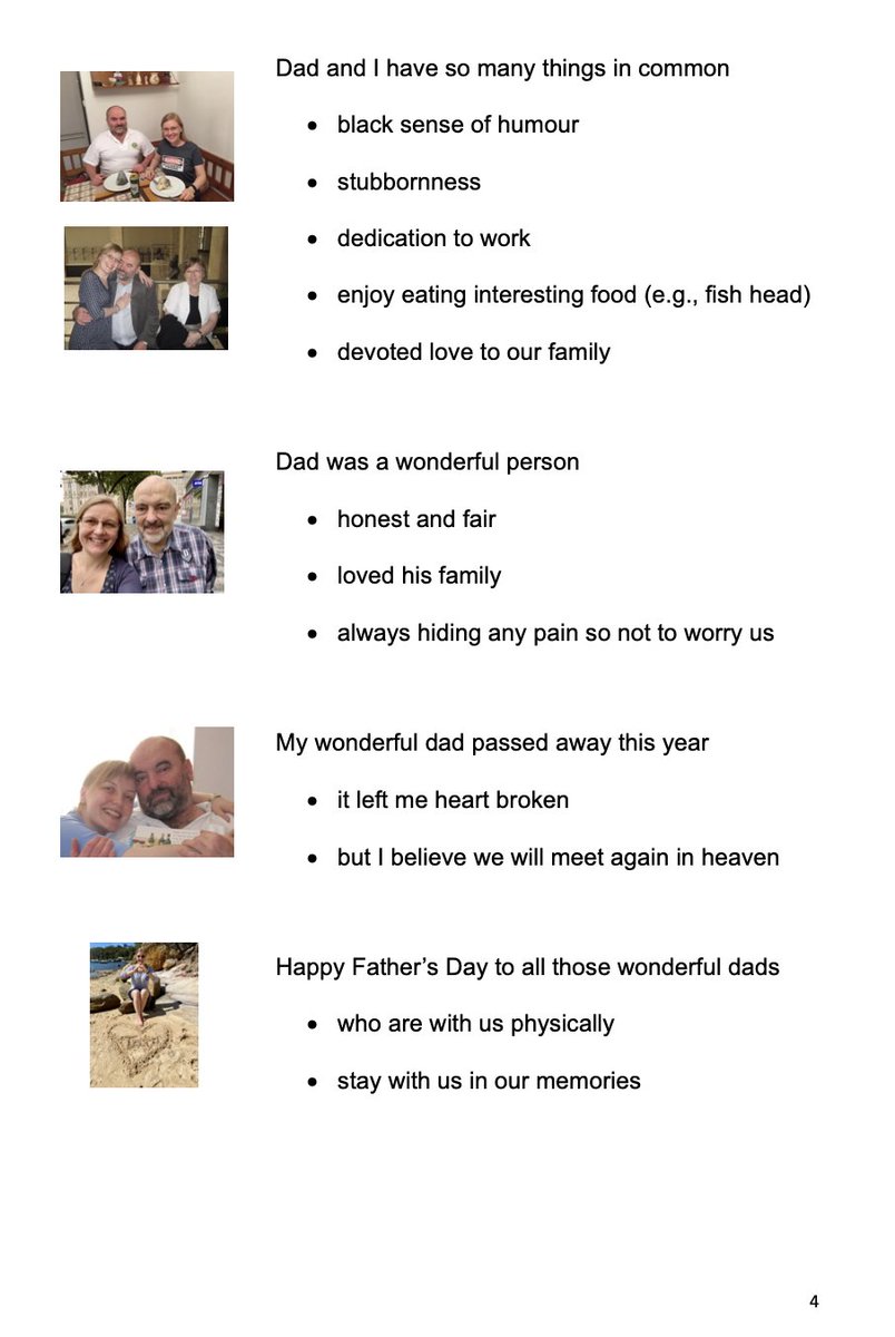Today is Father's Day, a very hard day for me, as my dad passed away early this year and I miss him so much.
Julie and I wanted to share with you something about our dads - how much they meant to us and how much we love them. Please read about our dads in the attached Easy Read.