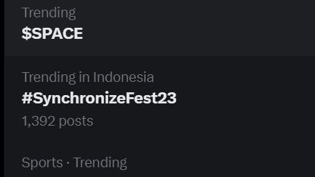 maeward77's tweet photo. Yess! We are trending in Indonesia! @SynchronizeFest 2023 !!
#synchronizefest2023 https://t.co/kKvuvy686Y