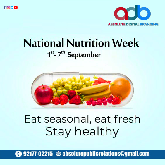 National Nutrition Week (NNW) is an annual nutrition event of great importance and is observed in the country from 1st to 7th of September every year . 
#ABSOLUTEDIGITALBRANDING #BEST #PUBLIC #RELATION #AGENCY #IN #CHANDIGARH #MOHALI #PUNJAB #NORTH #INDIA #onlinebranding