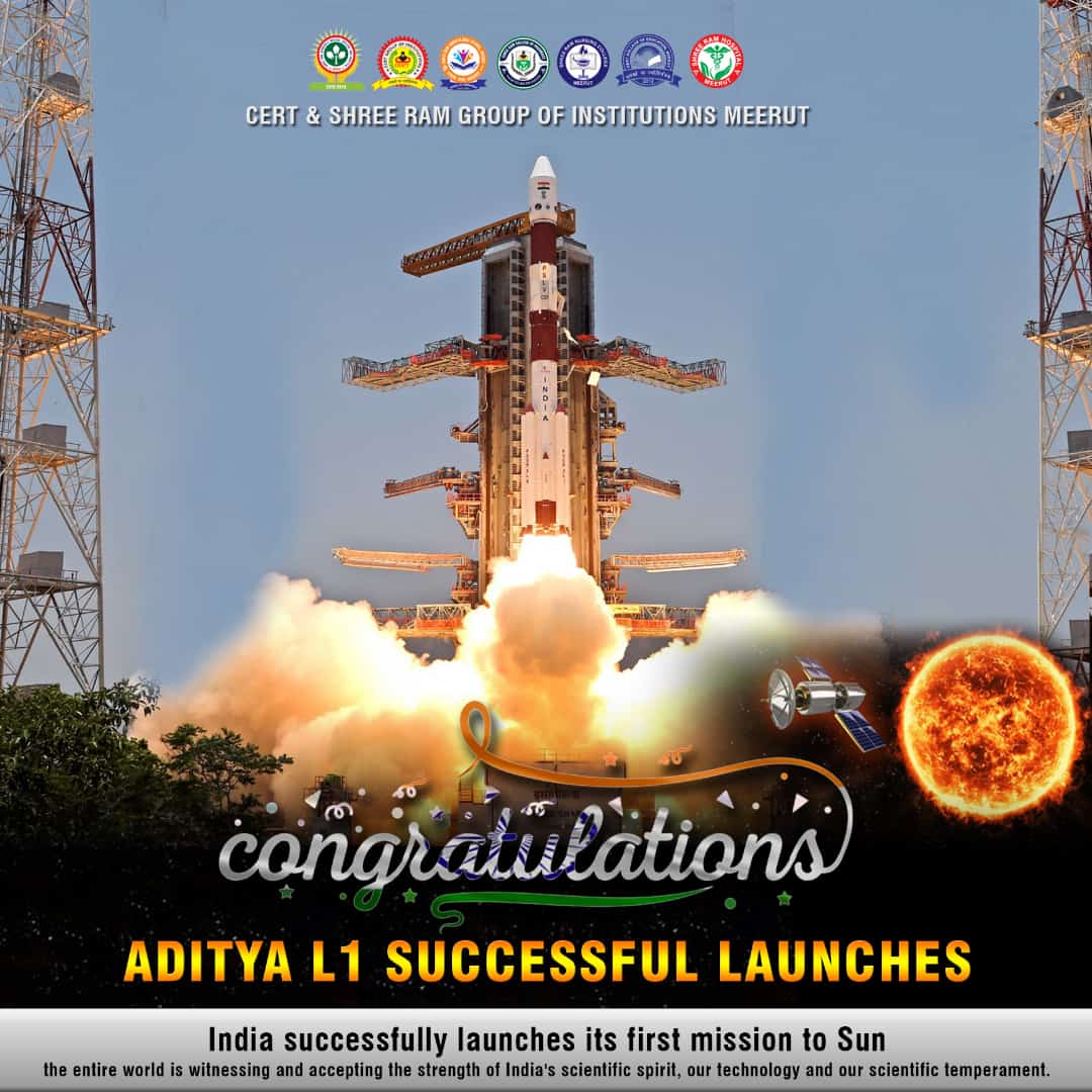 Proudly reaching for the sun. 🚀 🌞 @isro.in celebration success with the Aditya L1 mission marking another stellar achievement in space exploration.🇮🇳🤝🤝 . . #srsglobalschool #meerut #meerutcity #isro #adityal1 #spacemilestone #space #sun #uttarpradesh #india #instagram