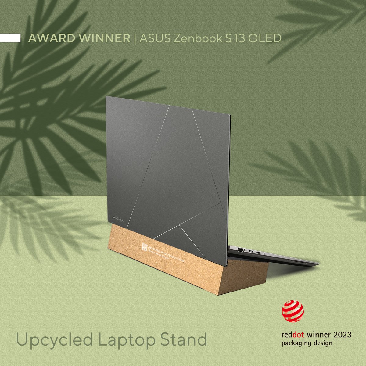 ASUSUK's tweet photo. We're ecstatic to receive the Red Dot Award 2023 for ASUS Zenbook S 13 OLED's packaging design! Our commitment to sustainability is reflected in this innovation, reducing our carbon footprint. 🎉 🤩 #IncredibleComesFromWithin #ASUS #ZenbookS https://t.co/9hQN5Xdmaw