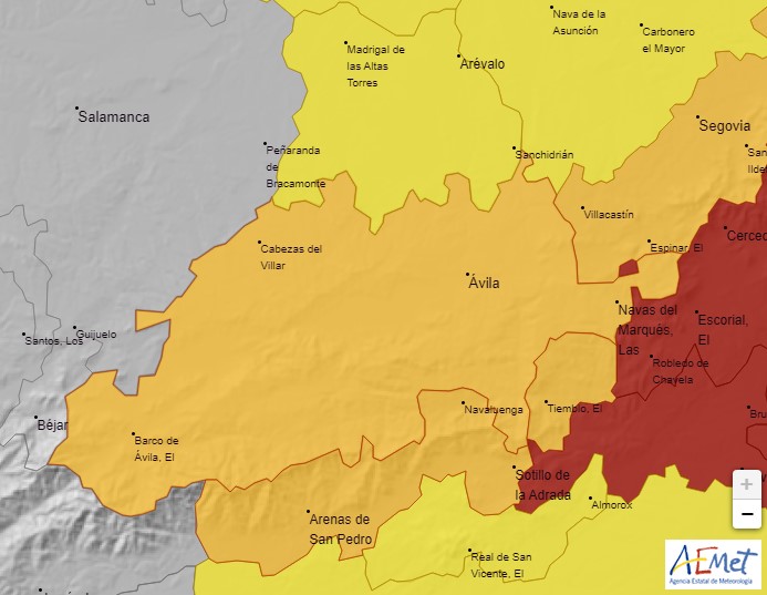 ⚠️Declarada ALERTA ante el peligro de tormentas y lluvias para todas las provincias de Castilla y León, especialmente intensas en el Sistema Central

🌧️Precipitación acumulada en 1 hora: 30mm más probable en zonas adyacentes a Madrid
🌧️Precipitación acumulada en 12 horas: 60 mm