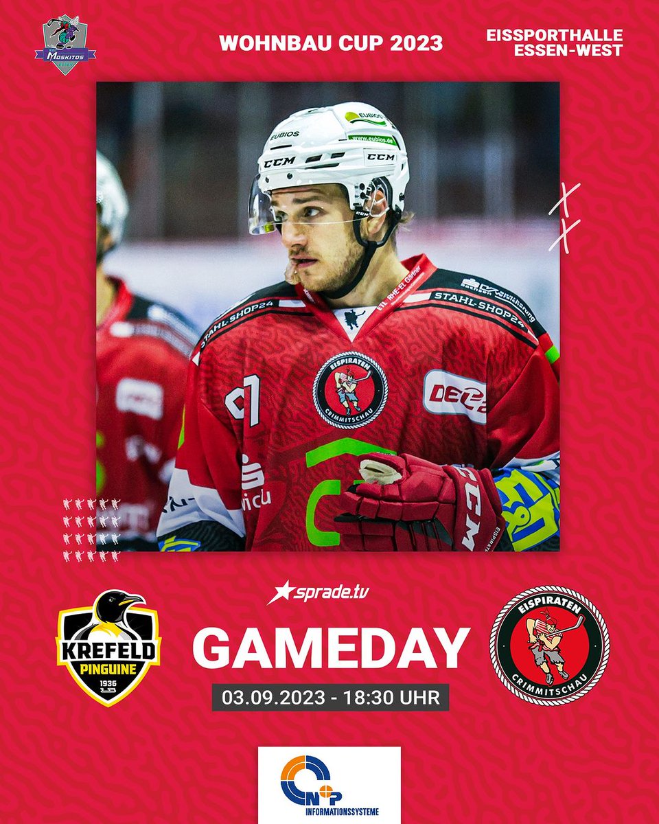 eispiraten's tweet photo. GAMEDAY 🔴⚪
Finale 😉 Wir treffen heute um 18.30 Uhr auf die Krefeld Pinguine ⚫🟡 und kämpfen im Wohnbau Cup in Essen um den erste Pokal der Saison 🏆
#kevepc #epc #eispiraten #crimmitschau #wohnbaucup #moskitos #essen #krefeld #pinguine #finale #TraditionLeidenschaftEmotion https://t.co/pXufe03qPt