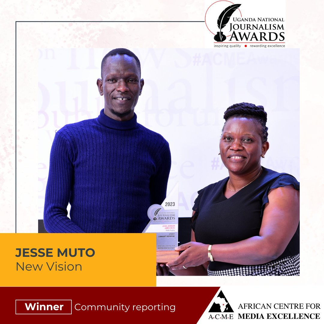#WeekinReview
Celebrating <a href="/JesseMuto/">Jay Jay</a>, winner of the community reporting category at the 2023 Uganda National Journalism Awards.

#GoodJournalismMatters
#UNJA2023
#ACMEAwards2023