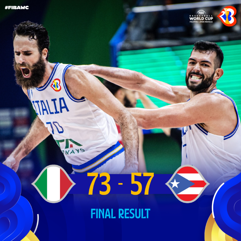 FIBAWC's tweet photo. ITALY BOOK THEIR PLACE IN THE QUARTER-FINALS FOR THE FIRST TIME IN 25 YEARS 💙 🔥

#FIBAWC x #WinForItalia 🇮🇹