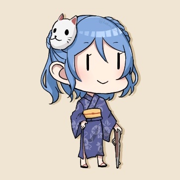 urakaze (kancolle) 1girl japanese clothes mask solo kimono blue hair mask on head  illustration images