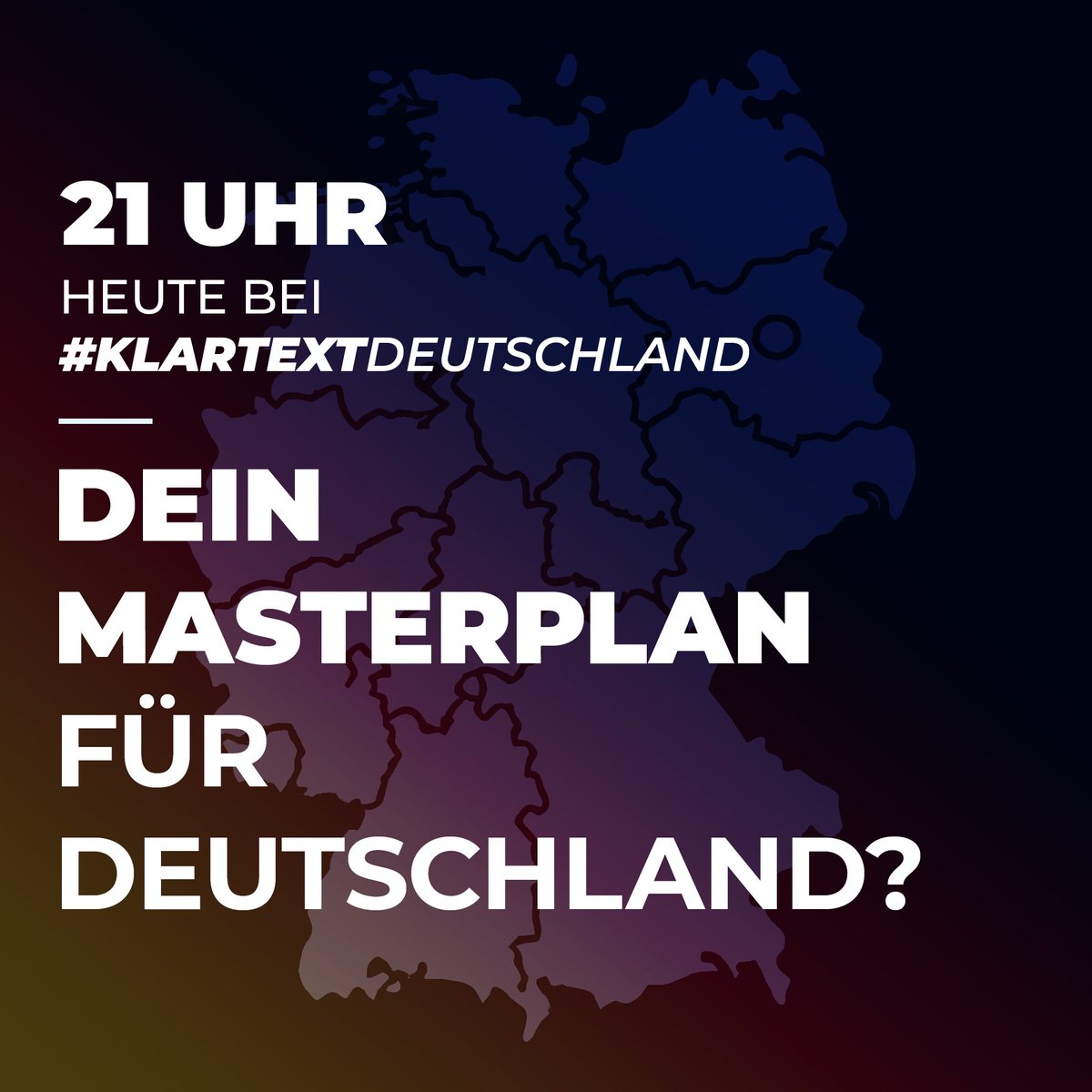 Heute, 21 Uhr #KlartextDeutschland ––– Stell dir vor, die Ampel fällt: DEIN MASTERPLAN für Deutschland? twitter.com/i/spaces/1mrxm… –––