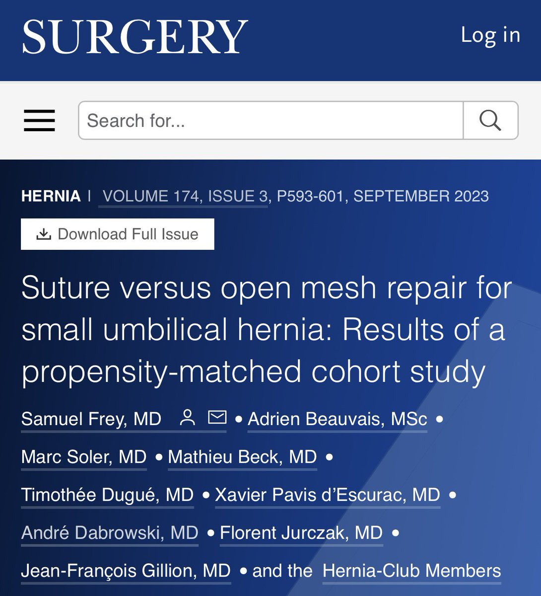 SurgJournal's tweet photo. Suture versus open mesh repair for small umbilical hernia: Results of a propensity-matched cohort study

https://t.co/1qgUWmVkGA

@SamuelFrey13 

@SWexner @juliomayol @SyedAAhmad5 @eurohernias @Herniadoc @HerniaEd @me4hernia @herniabarbie @acdebeaux 

#SoMe4Surgery https://t.co/t7u8x5cw6O