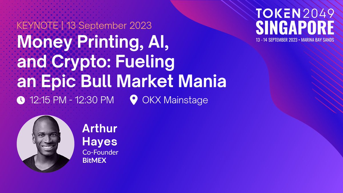 Catch @CryptoHayes (@BitMEX) as he discuss Money Printing, AI, and Crypto: Fueling an Epic Bull Market Mania, 13 September 2023 at #TOKEN2049 Singapore. Register now before ticket prices go up. asia.token2049.com/tickets