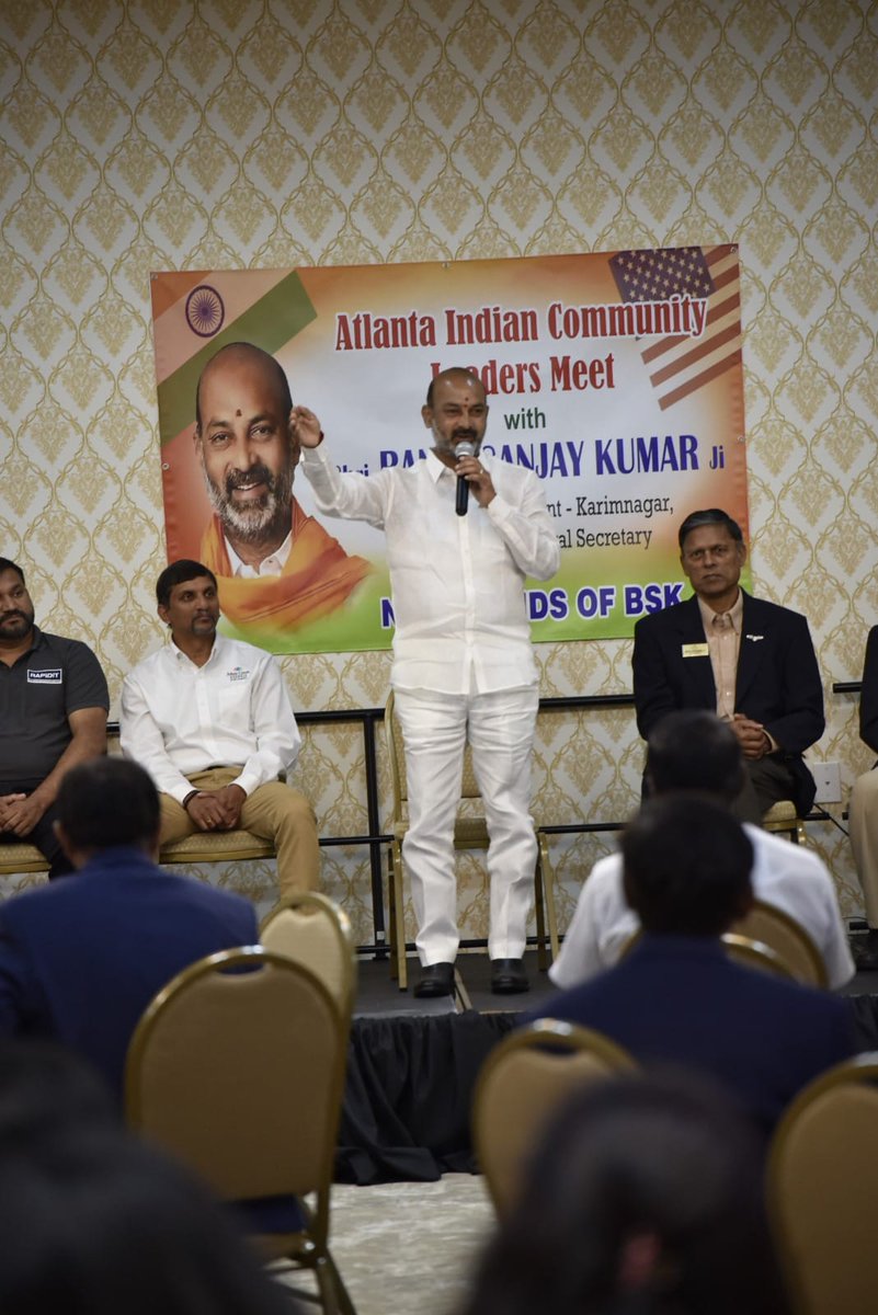 bandisanjay_bjp's tweet photo. Honoured to speak at Business & Entrepreneur Meet with all Atlanta Indian Community Leaders - Bob Erramilli (Johnscreek city council member), Dilip Tuniki (Johnscreek city council member), Goutham Goli (IT Entrepreneur), Karunakar Asireddy (IT Entrepreneur), Nanda Chatla, BJP Atlanta team and Atlanta local organization community leads joined the business meet.