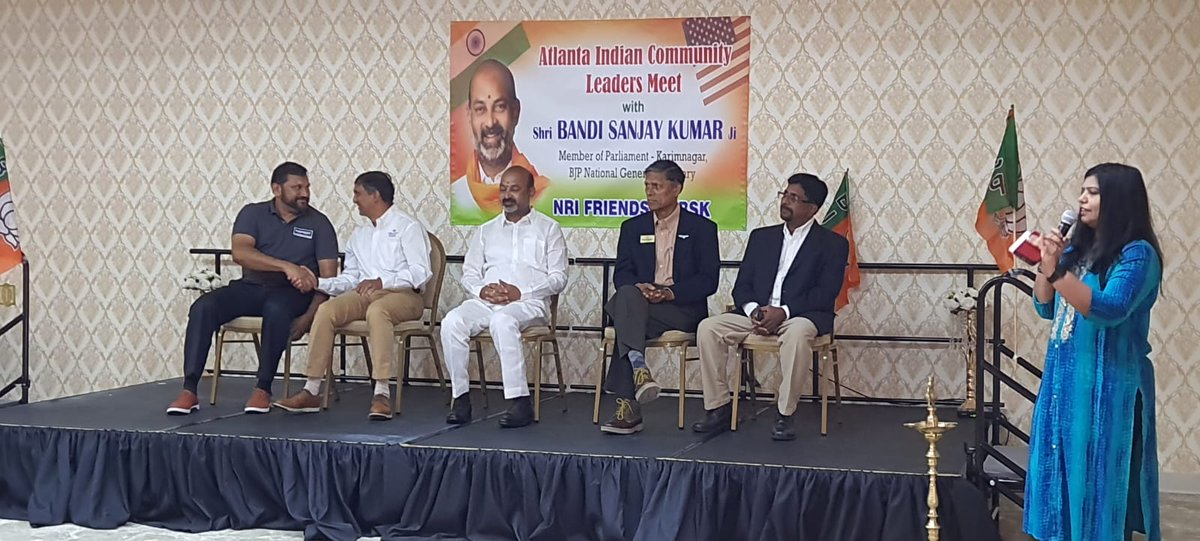 bandisanjay_bjp's tweet photo. Honoured to speak at Business & Entrepreneur Meet with all Atlanta Indian Community Leaders - Bob Erramilli (Johnscreek city council member), Dilip Tuniki (Johnscreek city council member), Goutham Goli (IT Entrepreneur), Karunakar Asireddy (IT Entrepreneur), Nanda Chatla, BJP Atlanta team and Atlanta local organization community leads joined the business meet.