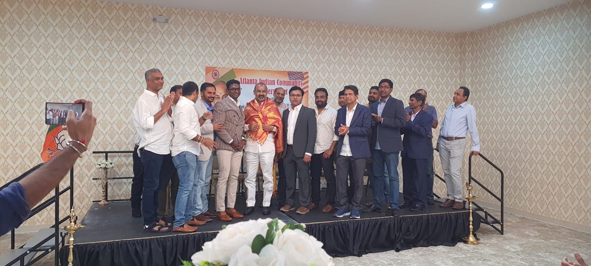 bandisanjay_bjp's tweet photo. Honoured to speak at Business & Entrepreneur Meet with all Atlanta Indian Community Leaders - Bob Erramilli (Johnscreek city council member), Dilip Tuniki (Johnscreek city council member), Goutham Goli (IT Entrepreneur), Karunakar Asireddy (IT Entrepreneur), Nanda Chatla, BJP Atlanta team and Atlanta local organization community leads joined the business meet.