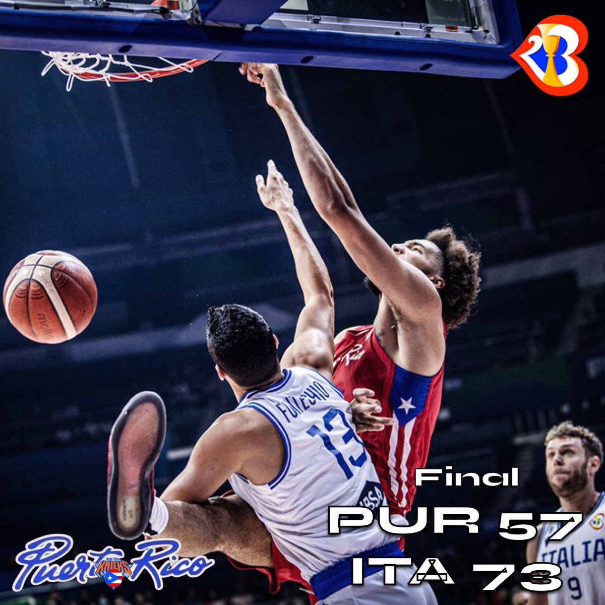 Final: ITA 73, PUR 57

En un juego de bajo puntaje, los italianos (4-1) prevalecieron amparados en un dominio absoluto de las tablas (48-29, 19-5 ofensivos) para tirar 18 veces más al canasto, anotando 22 pts en 2dos intentos vs solo 3 de los boricuas (3-2).
#FIBAWC
#SelecciónPUR