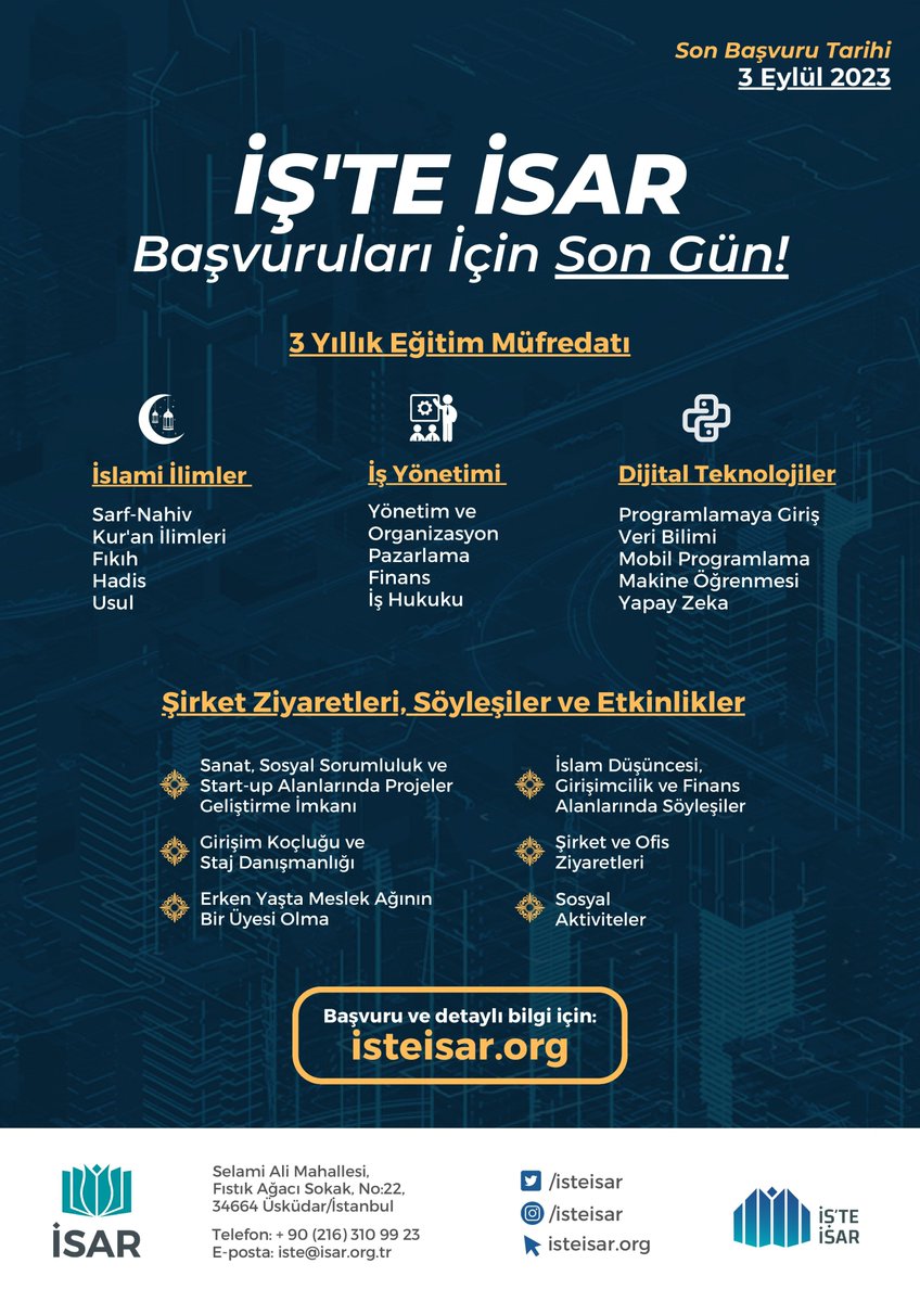 isteisar's tweet photo. İŞ'TE İSAR eğitim programı başvuruları bugün sona eriyor. 

Başvuru ve detaylı bilgi için: https://t.co/DEutal6RnS https://t.co/mkWzlUtLjm