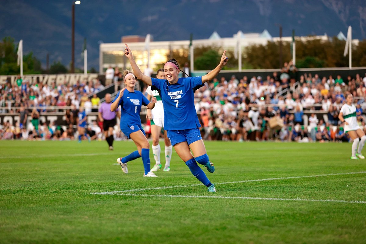 BenCriddleShow's tweet photo. No. 7 BYU women’s soccer beat UVU 6-1 behind an Erin Bailey brace on Saturday evening, moving to 6-0 on the season.

FINAL STATS LINK: 
https://t.co/XwOzKXHYeQ

“We knew this would be a tough game for us, especially after the results we had last year against them," said BYU head coach Jennifer Rockwood. "We knew their potential and their strengths, and we knew they would be coming after us, so I think the girls did great. We told them that this was the most important game of the season, and they showed up to play.”

Bailey scored two goals in the span of four minutes for her first career brace, earning four points on the night. Ellie Boren tallied a goal and an assist for three points, while Brecken Mozingo, Ellie Walbruch and Allie Fryer each added a goal. Lytiana Akinaka added her first assist of the season.

The Cougars were outshot by the Wolverines 21-18 but put nine shots on frame to UVU's eight, with six finding the back of the net. BYU had six corner kicks to UVU’s eight.

Two Cougars saw their first minutes on the pitch this season, with goalkeeper Lynette Hernaez and center-back Ella Rustand coming in during the second half.

First Half

The first ten minutes on the pitch saw little action from either team, with only one shot apiece. In the 11th minute, senior defender Kendell Petersen sent a long ball across the field to forward Bella Folino who crossed the ball in for a Brecken Mozingo goal.

Petersen has now tallied assists in three consecutive games, six total on the season. Mozingo’s goal is her third of the season and 25th of her career.

In the 21st minute, UVU and BYU exchanged a pair of corner kicks, with the Cougars capitalizing for their second goal of the night. Ellie Boren sent the corner to the middle of the six-yard box as Allie Fryer jumped for a goal off her head, extending BYU’s lead to 2-0.

The battle did not let up as the Cougars kept control of the possession on the pitch, taking five more shots through 32 minutes of play. In the 34th minute, BYU sent a long ball over the heads of the UVU backline to Erin Bailey for a foot race with the Wolverine center back. Juking out the UVU goalkeeper, Bailey put the ball in the back of the net for BYU’s third goal of the night.

The Wolverines answered back with a header goal of their own in the 36th minute off a set piece outside the 18-yard box, lessening the margin, 3-1.

Just two minutes later, the Cougars tore down the field, finding Bailey inside the 18 who slid the ball past the UVU keeper, extending BYU’s lead to 4-1. With two goals in four minutes on the pitch, Bailey recorded her first career brace.

The Cougars outshot the Wolverines 10-7 in the first half, four of their five shots on goal finding the back of the net. Both teams tallied four corner kicks, with each goalkeeper notching one save apiece.

Second Half
The pace of the game slowed down at the start of the second half. The Cougars earned a free kick outside the 18 in the 49th minute, which found the head of Olivia Wade-Katoa and missed just wide.

In the 62nd minute, Boren collected a loose ball in the center of the 18-yard box and threaded a shot into the top right corner of the goal, to give the Cougars a 5-1.

The Cougars kept possession of the ball and found the feet of junior Lytiana Akinaka inside the 18 in the 82nd minute. Akinaka passed the ball to Ellie Walbruch, who rocketed a shot into the back of the net for BYU’s sixth goal.

BYU held control through the final eight minutes on the pitch, finishing the night with a season-high six goals to UVU’s one.

The Cougars next take the field as they travel north to face in-state rival Utah on Saturday, Sept. 9 at 7 p.m. on Ute Field.

#BYU #BYUSoccer #BYUwomensSoccer