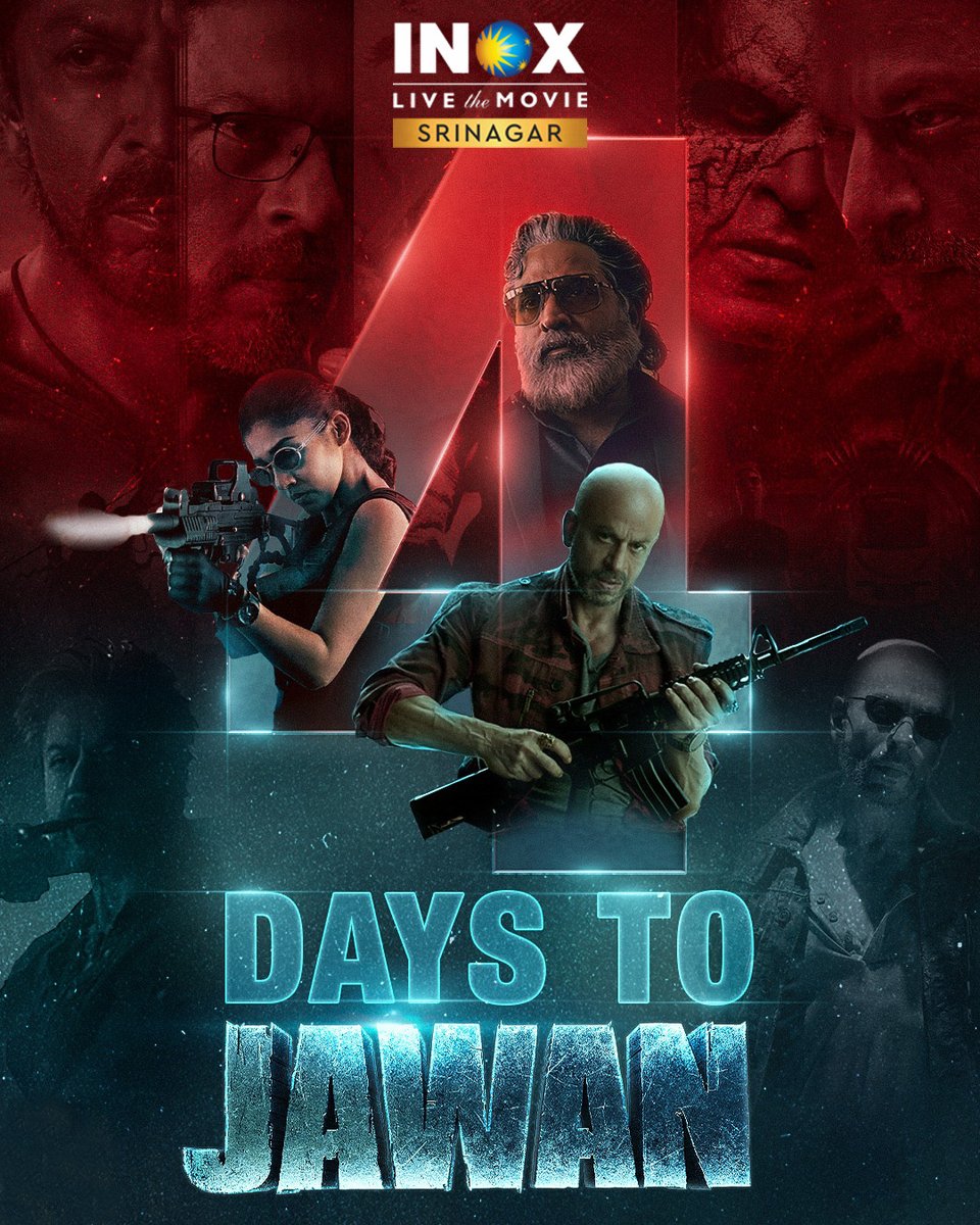 InoxSrinagar's tweet photo. #4DaysToJawan🔥
Only 4 DAYS to experience SRK's massy avatars in Jawan😍⚡
Advance booking open, book your tickets now and watch #Jawan at @inoxsrinagar
Releasing on September 7, 2023 at #inoxsrinagar
Book your tickets now.
Call 9541613868 for any assistance with movie tickets.
#srk #shahrukhkhan #srinagar #kashmir #cinema #inox #deepikapadukone #jawanadvancebooking #movies