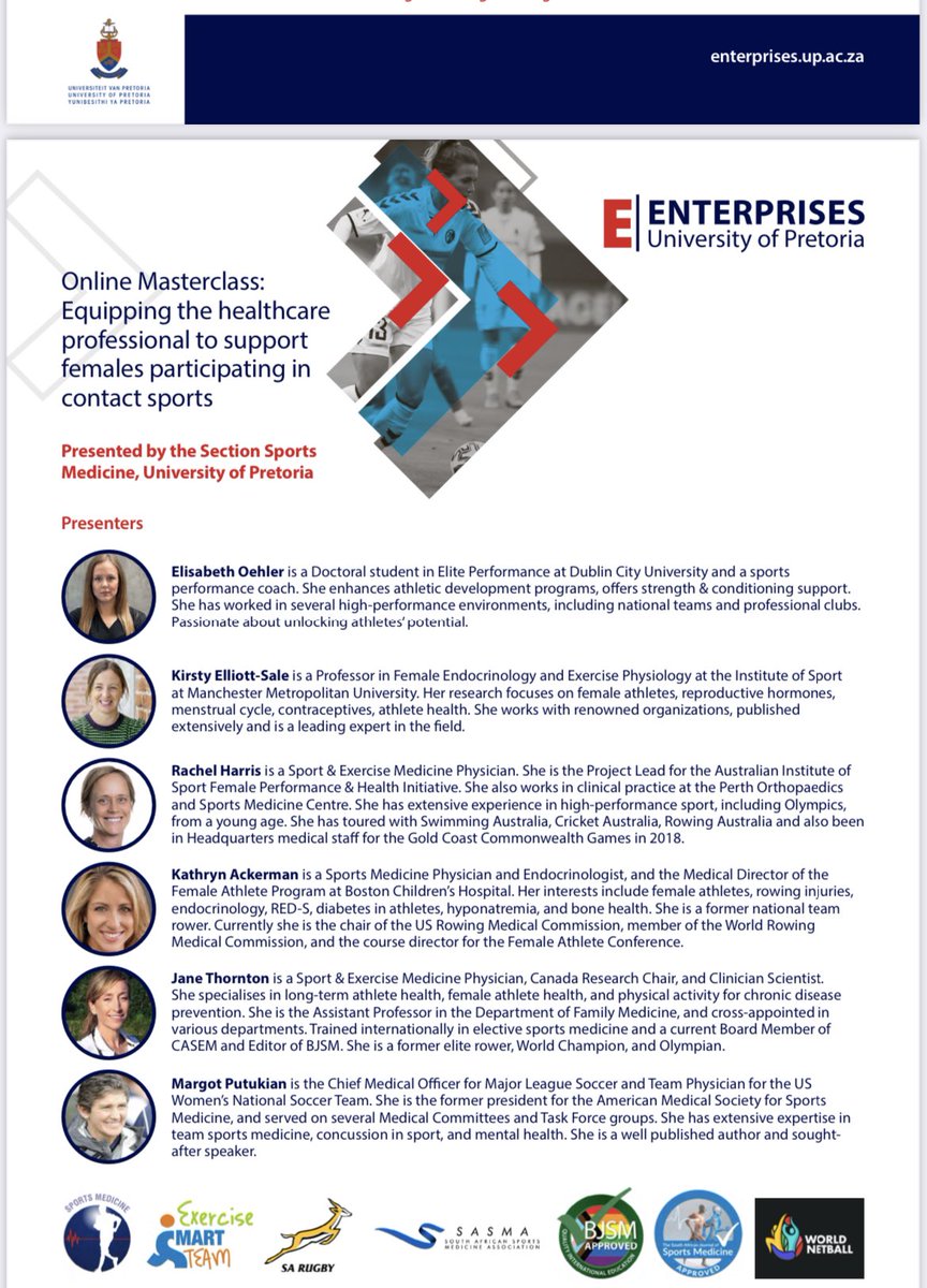 ChristaJvRensburg (@christajvr) on Twitter photo Sports healthcare professionals‼️ A masterclass on Female Athletes. World-class speakers <a href="/eo_performance/">Elisabeth Oehler</a> (Ger), <a href="/ElliottSale/">Kirsty Sale</a> (UK), <a href="/DrRachelHarris/">Dr Rachel Harris</a> (Aus), <a href="/DrKateAckerman/">Kathryn Ackerman</a> (USA), <a href="/JaneSThornton/">Dr. Jane Thornton OLY</a> (Can), <a href="/MPutukian/">Margot Putukian</a> (USA). Register now: bit.ly/3N7uiOV Recordings available. Sports healthcare professionals‼️ A masterclass on Female Athletes. World-class speakers <a href="/eo_performance/">Elisabeth Oehler</a> (Ger), <a href="/ElliottSale/">Kirsty Sale</a> (UK), <a href="/DrRachelHarris/">Dr Rachel Harris</a> (Aus), <a href="/DrKateAckerman/">Kathryn Ackerman</a> (USA), <a href="/JaneSThornton/">Dr. Jane Thornton OLY</a> (Can), <a href="/MPutukian/">Margot Putukian</a> (USA). Register now: bit.ly/3N7uiOV Recordings available.