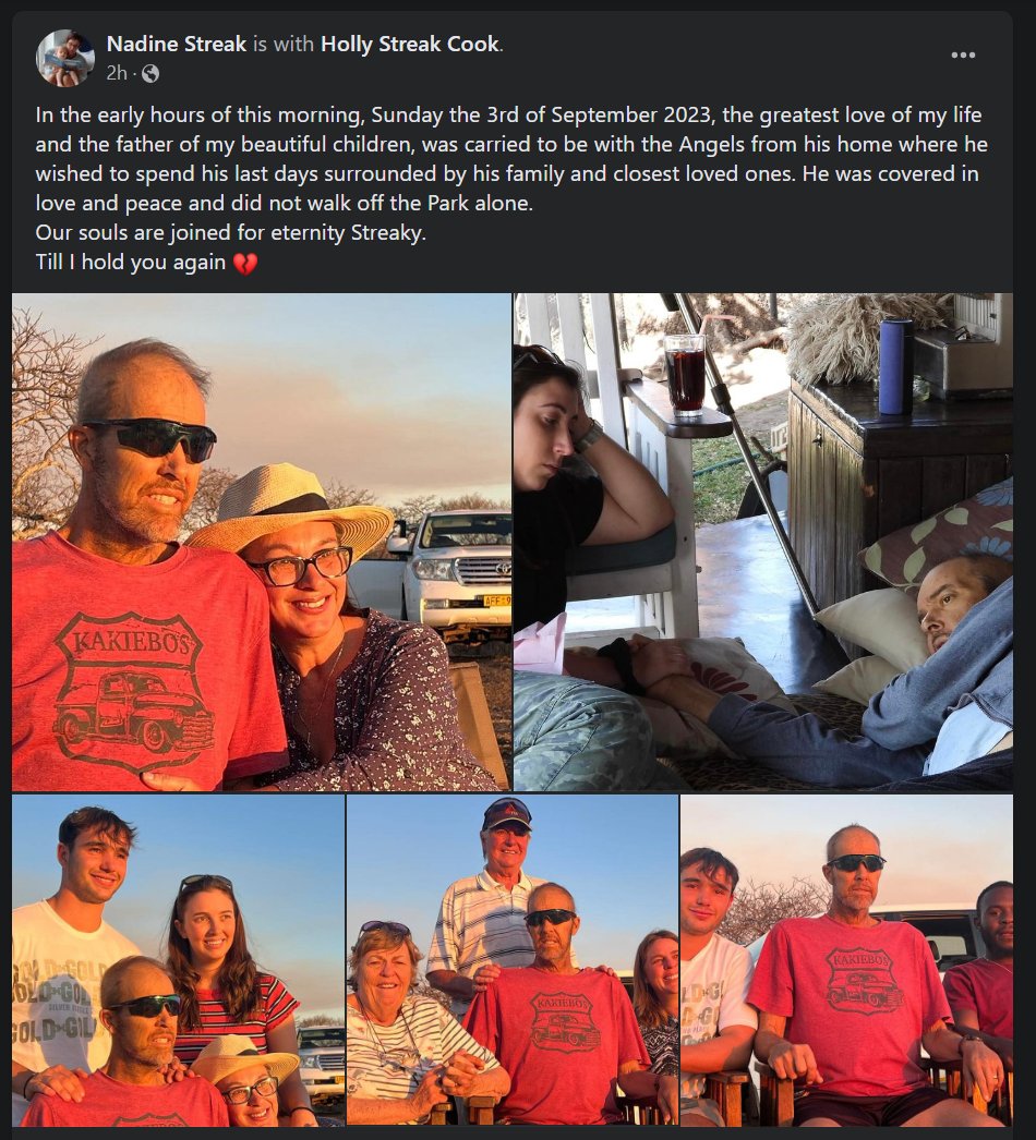 A heart touching post by Heath Streak's wife. 

Condolences to Heath Streak's family and friends.