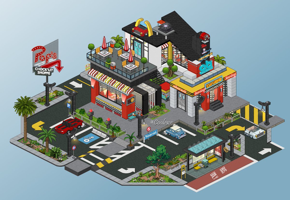 American Diner 🍟🚙🚍
ft. Duda's customs
Inspiration: <a href="/Valexiart/">Valexiart</a> &amp; Silver Diner

Built on <a href="/habboxfrance/">Habbox</a>