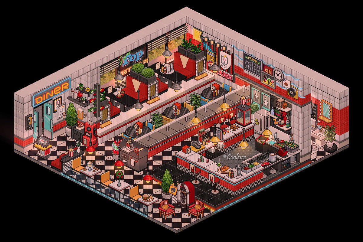 Coalesce37's tweet photo. American Diner Interior 🌭🍳🍿
ft. @theladysakura's vintage customs

Built on @habboxfrance https://t.co/ZYTWdfNFR8