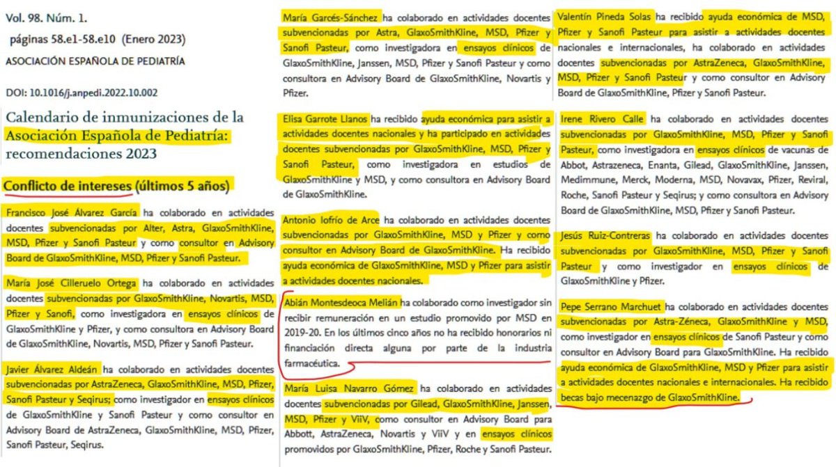 DeusVul94229466's tweet photo. Es urgente desenmascarar de una vez y YA a todos los miembros del Comité de Vacunas de la Asociación Española de Pediatría.

¡Conflicto de intereses! https://t.co/0dWSMW4fg6