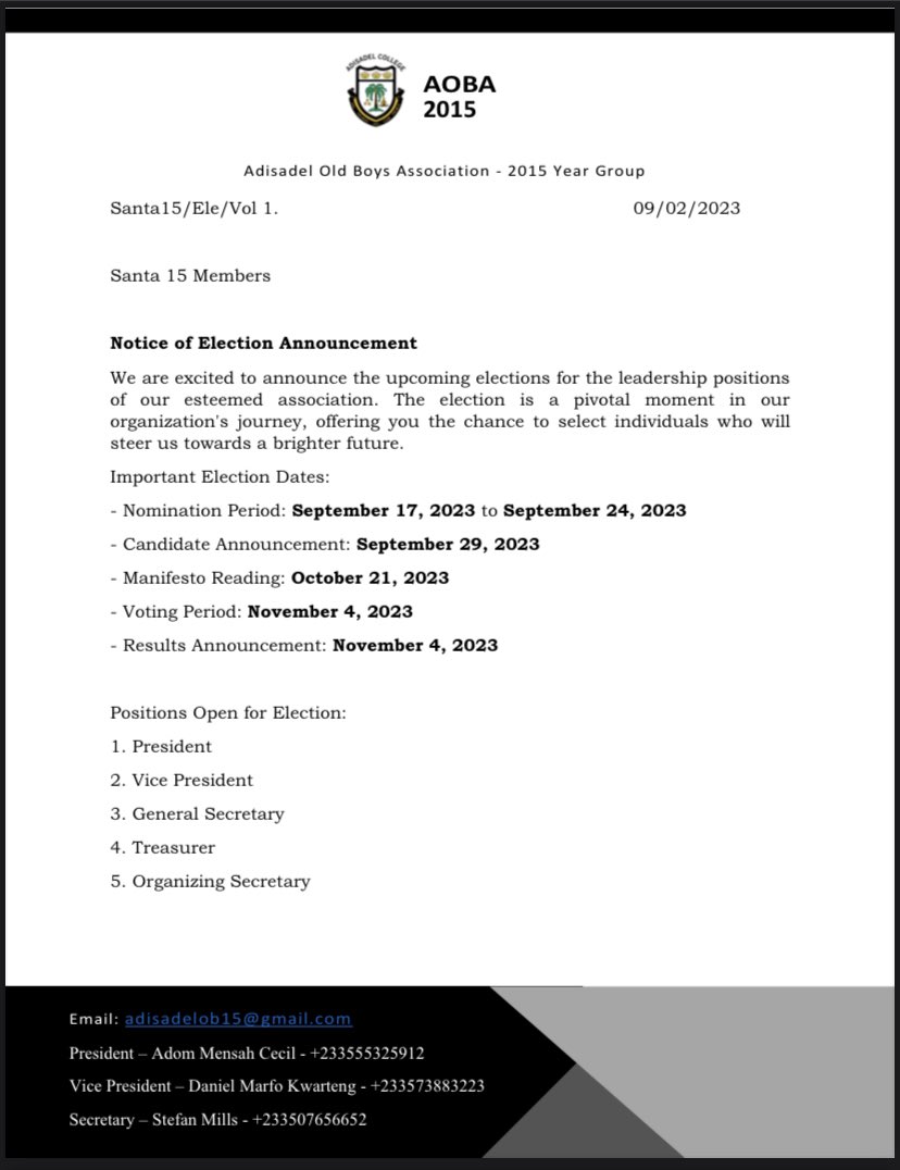 _santa15's tweet photo. ELECTION ANNOUNCEMENT

The Electoral Commission hereby notifies Santa 15 members of the upcoming elections. Please take not the essential dates for each phase. 
We strongly recommend members verify their inclusion in the registered list.

One Big family… https://t.co/QdQcBFN2tM