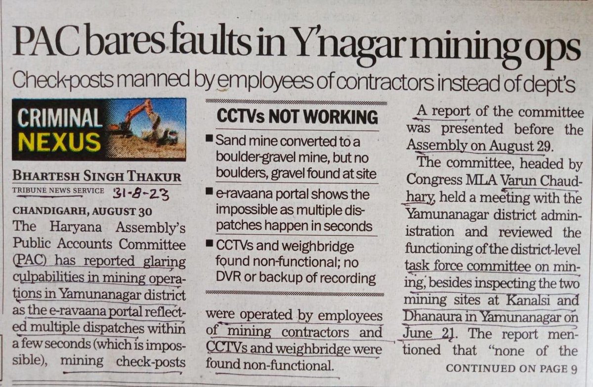 #Haryana: -This report shows how every monitoring effort regarding #illegalsandmining in #Yamuna Nagar  hs failed or hijacked by mining mafia wth collusion of official agencies. tribuneindia.com/news/haryana/c… <a href="/byadavbjp/">Bhupender Yadav</a> <a href="/mlkhattar/">Manohar Lal</a> <a href="/cmohry/">CMO Haryana</a> <a href="/csharyana/">Chief Secretary Haryana</a> <a href="/moolchandbjphry/">Moolchand Sharma</a> <a href="/anilvijminister/">Anil Vij Ambala Cantt Haryana, India</a>