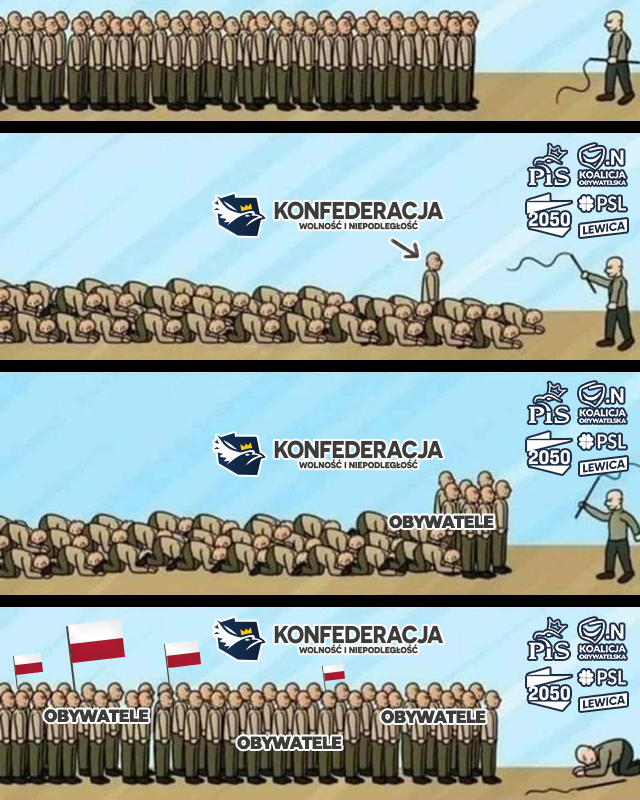 KONFEDERACJA_'s tweet photo. Nie pozwólmy, by wywracali nam życie do góry nogami, by odbierali nam nasze podstawowe prawa i swobody obywatelskie, pasożytowali na owocach naszej pracy, mówili czym możemy podróżować, przytłaczali nas coraz większą biurokracją i kolejnymi podatkami, a rozdawnictwem nakręcali jeszcze wyższą inflację. Żeby powstrzymać tę szaloną "nową normalność" potrzebujemy Waszego wsparcia!

W jedności siła. Wspólnie musimy przeciwstawić się tej szkodliwej, antyspołecznej polityce i zatrzymać zamordyzm partii systemowych oraz unijnych ekoszaleńców. Jesteśmy jedyną alternatywą dla tego systemu. Idziemy po dwucyfrowy wynik w wyborach, by wprowadzić do Sejmu na tyle liczną grupę posłów, by powstrzymać podatkowe, inwigilacyjne i socjalne szaleństwa i obronić naszą wolność. Przekonujcie znajomych, zapraszajcie ich do obserwowania naszego profilu, udostępniajcie im nasze materiały, namawiajcie do głosowania na listę Konfederacji. To będą wybory kluczowe dla przyszłości Polski!

#Konfederacja #TakChcemyŻyć