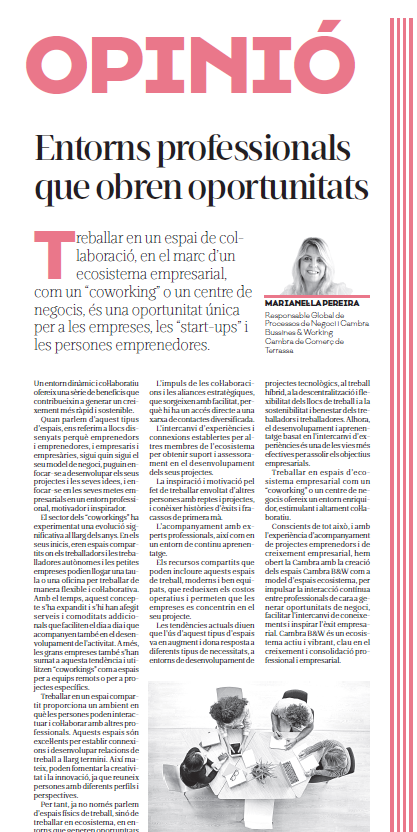 Els espais-ecosistema, entorns professionals que generen oportunitats.
Impulsar la creació d'aliançes estratègiques que impulsen la innovació i el creixement empresarial i professional. 
D'això parlo a l'article publicat pel <a href="/DiarideTerrassa/">Diari de Terrassa</a> 
#emprenedoria #empresa #innovacio