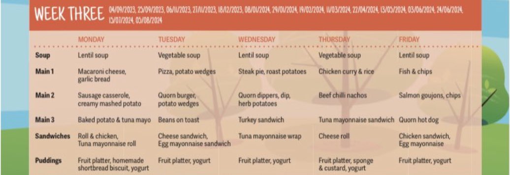 DalryPrimary's tweet photo. 🍽️ It’s Week 3 of the delicious new menu for lunch 😋 https://t.co/1Ha0CnNXnf