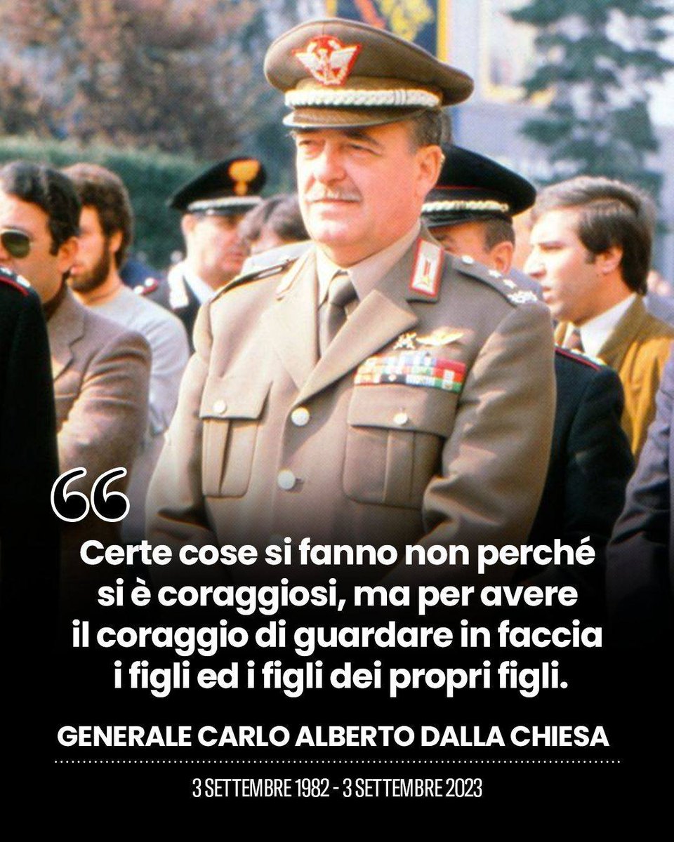 F_Scoccimarro's tweet photo. 🇮🇹
41 anni fa la mafia uccideva il Generale Carlo Alberto Dalla Chiesa.  
Il suo sacrificio e il suo esempio sono sempre vivi nella memoria della nostra Nazione e ci ricordano il dovere di proseguire lungo la strada da lui indicata: quella della legalità. https://t.co/Pg9e90Jghx