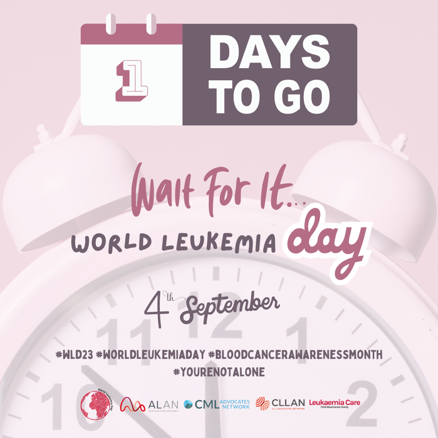 CLLAdvocates's tweet photo. Hey you… just one day left! #WLD23
#BeLeukemiaAware #WLD23 #WorldLeukemiaDay #BloodCancerAwarenessMonth #yourenotalone #WorldLeukemiaDay #Leukemia #PatientAdvocacy #Alan #Countdown https://t.co/pRjA41JbIp