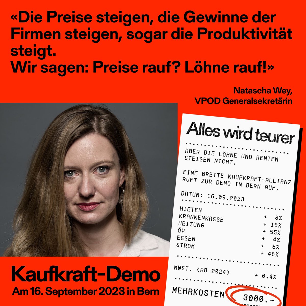 VPOD_Schweiz's tweet photo. Schluss mit faulen Ausreden❗️
🔥 Am 16. September, alle auf nach Bern zur grossen Lohndemo 🔥
#preiserauflöhnerauf #payyourworkers #findthemoney #aufnachbern
🔗https://t.co/psVVy85H1l https://t.co/CH8SQVDpWL