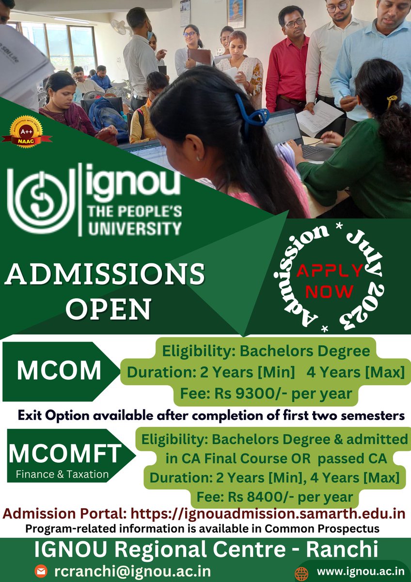 IGNOU Admissions for July 2023 Session are on.. Interested candidates can apply by 10th Sept 2023